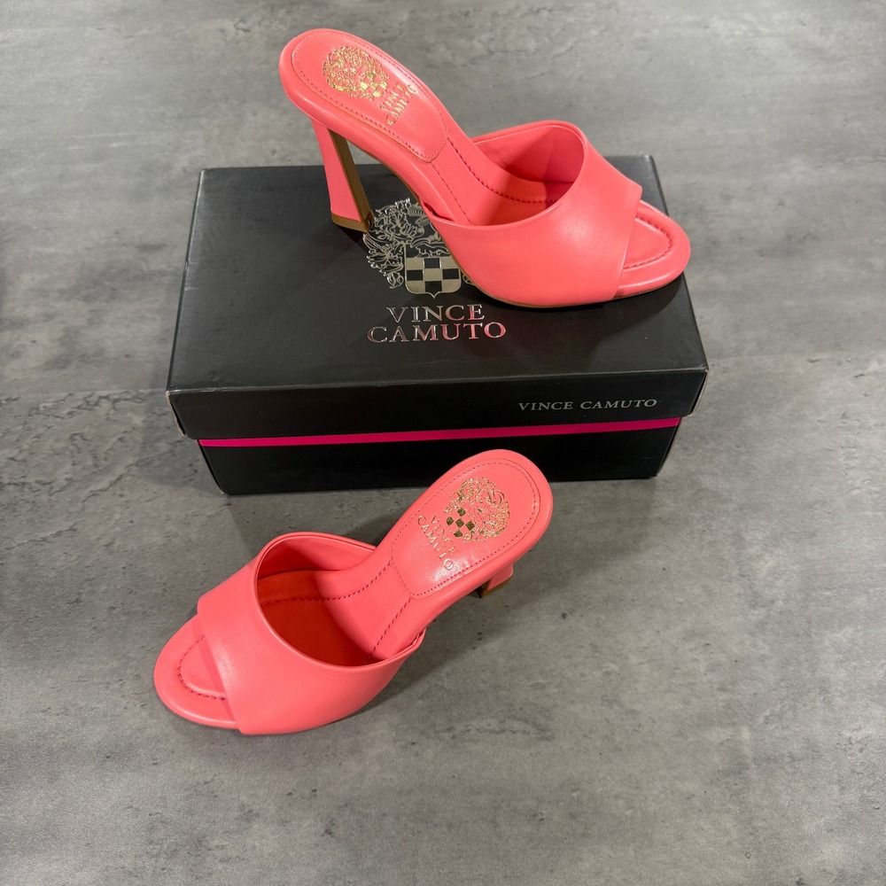 Vince Camuto Heeled Sandals Womens 5 Paigely Pink Coastal Coral Eco Leather $129